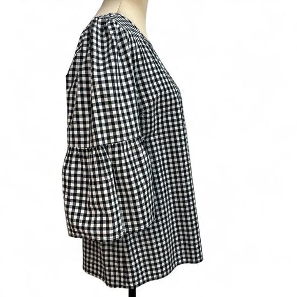 Time & Tru Women’s Black White Gingham Bell Sleeve Cotton Blouse Size Small - Picture 5 of 6